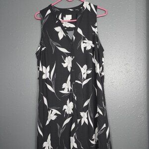 A New Day Womens Black And White Floral Button Up Sleeveless Dress Size Medium